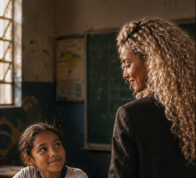 Imagem da fundadora Maria Rivelli em sala de aula